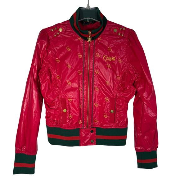 Coogi Women's L Red Nylon Embroidered Bomber Jacket Streetwear 90s - Picture 1 of 7